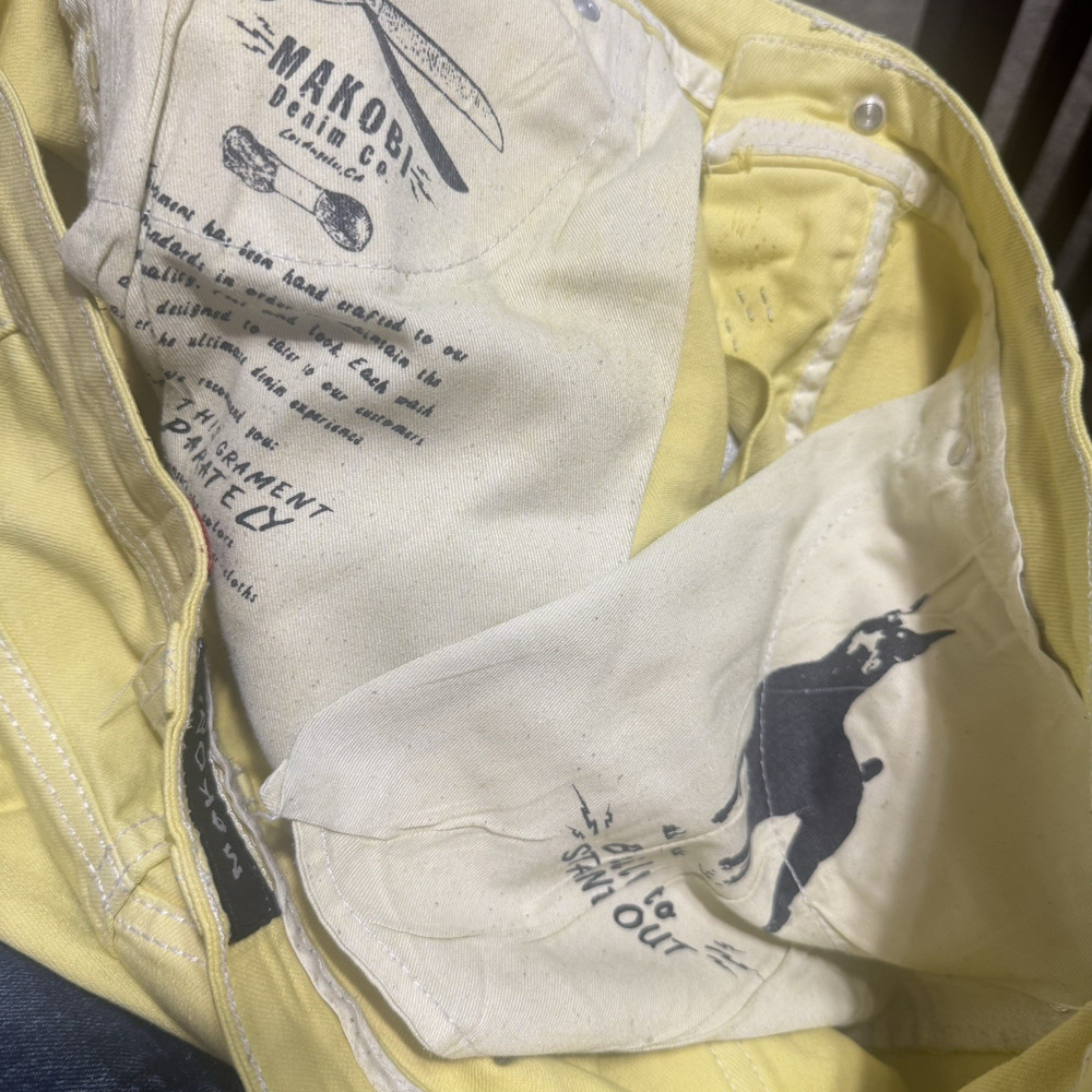 Makobi Denim Shorts men's‎ 40 pale yellow jean jorts Distressed baggy skater - Picture 5 of 5